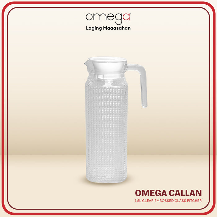 Omega Houseware Callan 1L Square Clear Embossed Glass Pitcher