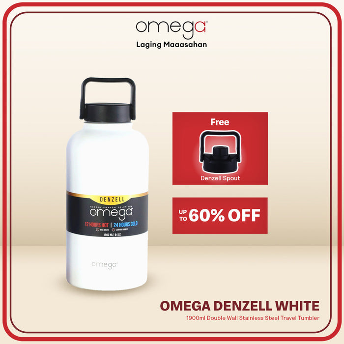 Omega Houseware Denzell Double Wall Stainless Steel Travel Tumbler 64oz with FREE Spout