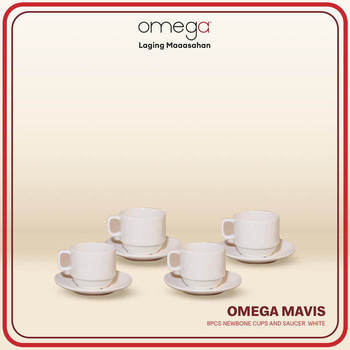 Omega Houseware Mavis Newbone Cups and Saucer 8pcs White Tableware