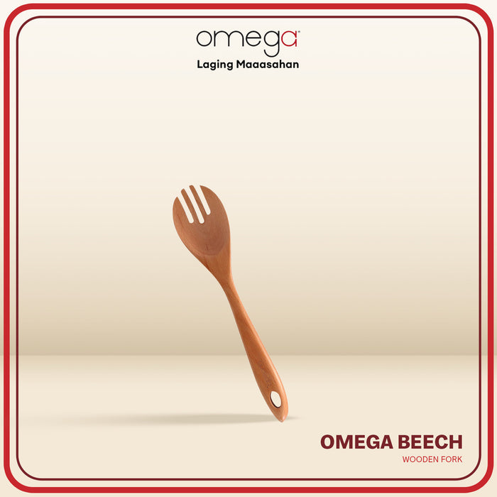 Omega Houseware Beech Wooden Fork Non-Stick Cookware Safe Kitchen Tool