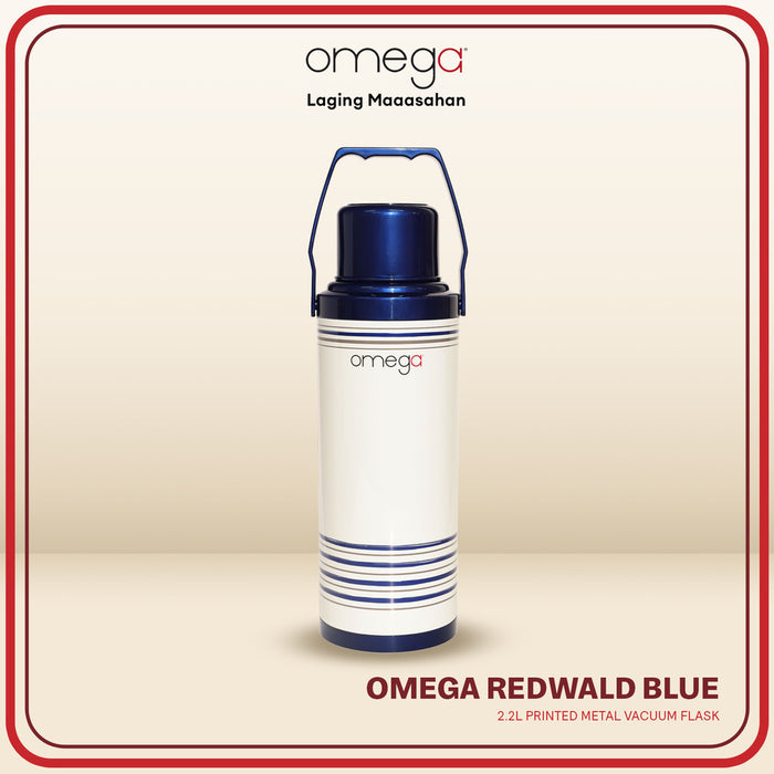 Omega Houseware Redwald 2.2L Metal Vacuum Flask I 12hr Heat Retention Thermal Thermo