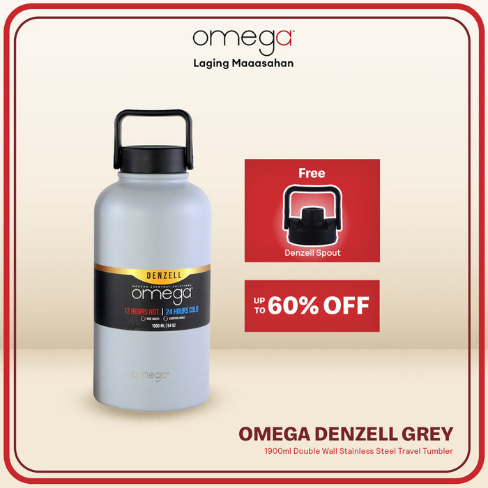 Omega Houseware Denzell Double Wall Stainless Steel Travel Tumbler 64oz with FREE Spout