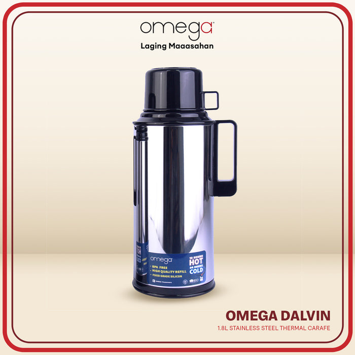 Omega Houseware Dalvin Stainless Steel Thermal Carafe I 12 Hours Hot & 24 Hours Cold 1L / 1.8L