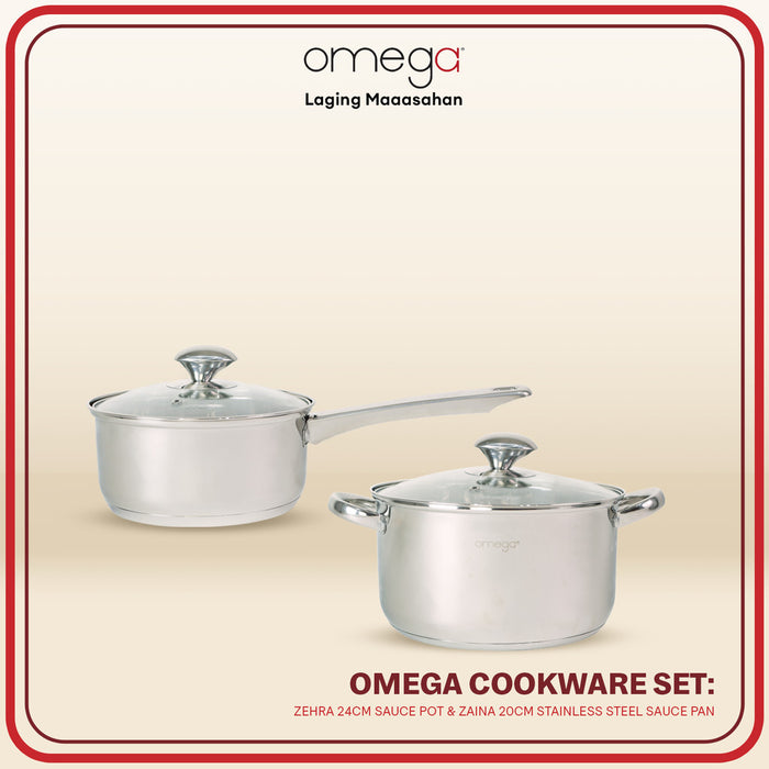 Omega Houseware Stainless Steel Cookware Set: Zehra 24cm Saucepot & Zaina 20cm Saucepan