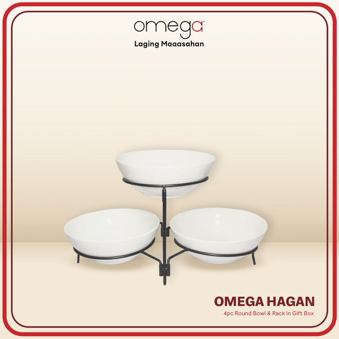 Omega Houseware Hagan 3 Layer Round Ceramic Bowl Food Server with Collapsible Rack