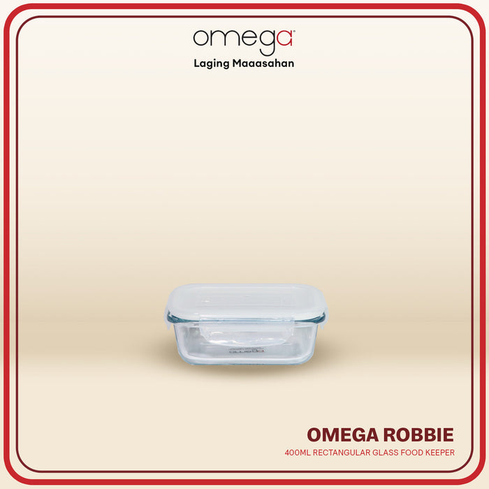 Omega Houseware Robbie Rectangular Glass Food Keeper Airtight Storage in Gift Box 400ml/630ml/1040ml