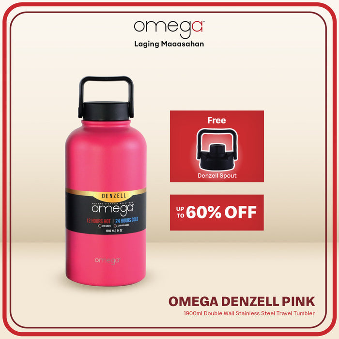 Omega Houseware Denzell Double Wall Stainless Steel Travel Tumbler 64oz with FREE Spout