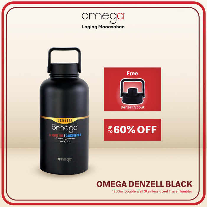 Omega Houseware Denzell Double Wall Stainless Steel Travel Tumbler 64oz with FREE Spout