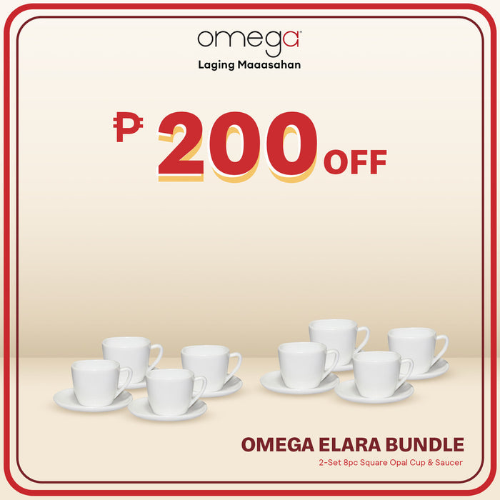 Omega Houseware Elara 2 sets of Square Opal Cup and Saucer Set | Microwave & Dishwasher Safe