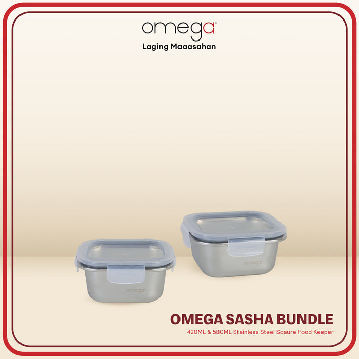 Omega Houseware Sasha Stainless Steel Square Food Keeper Bundle (420ml + 580ml)