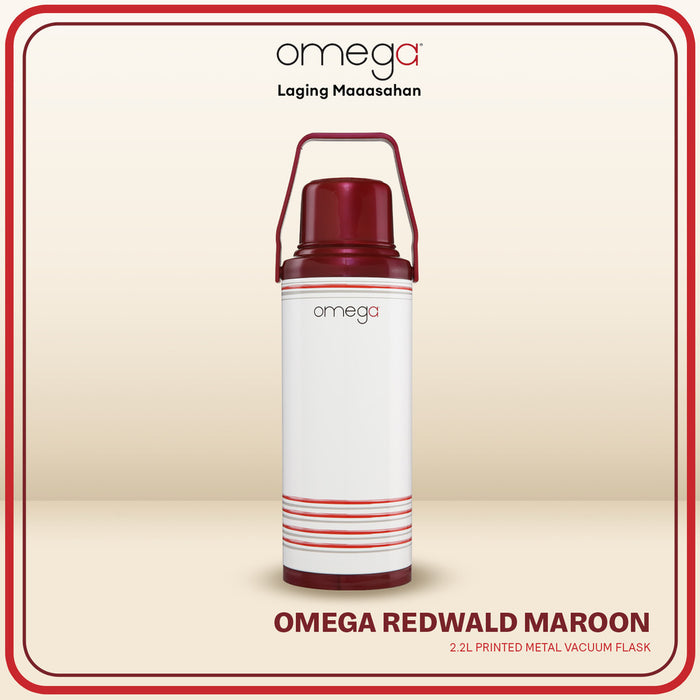 Omega Houseware Redwald 2.2L Metal Vacuum Flask I 12hr Heat Retention Thermal Thermo