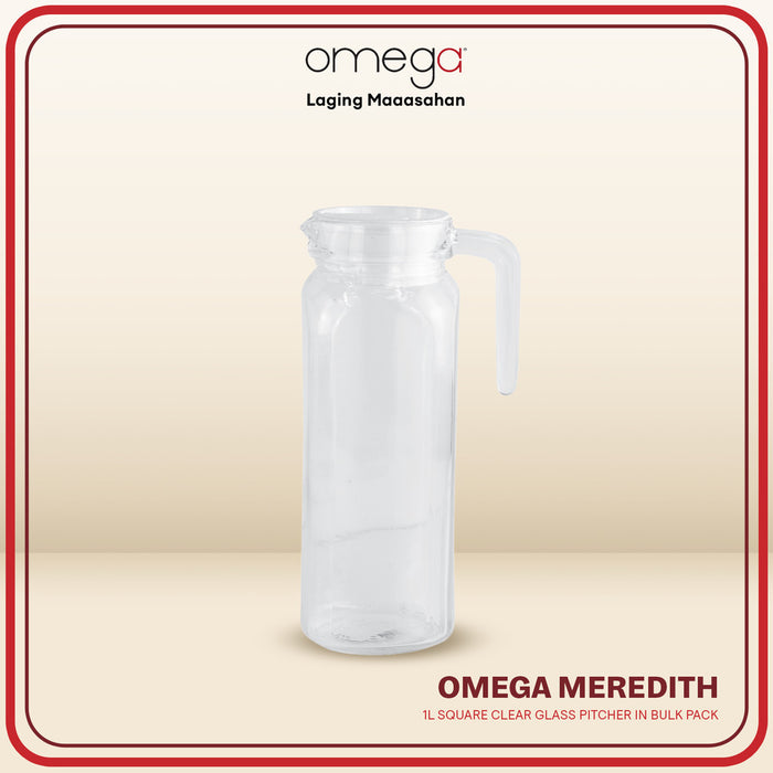 Omega Meredith Square Clear Glass Pitcher 1L