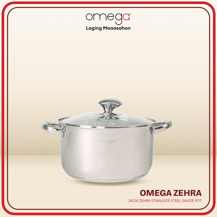 Omega Houseware Zehra Stainless Steel Saucepot with Lid Induction Ready in Gift Box 20cm/22cm/24cm