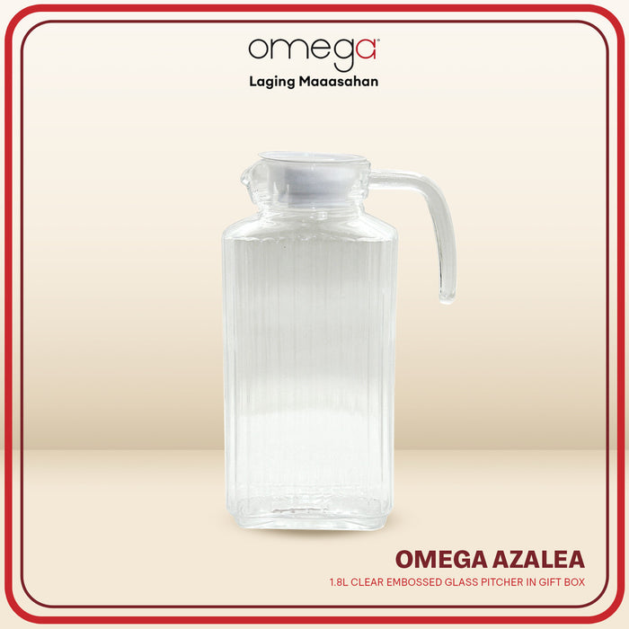 Omega Houseware Azalea 1.8L Clear Embossed High Quality Glass Pitcher  with Lid