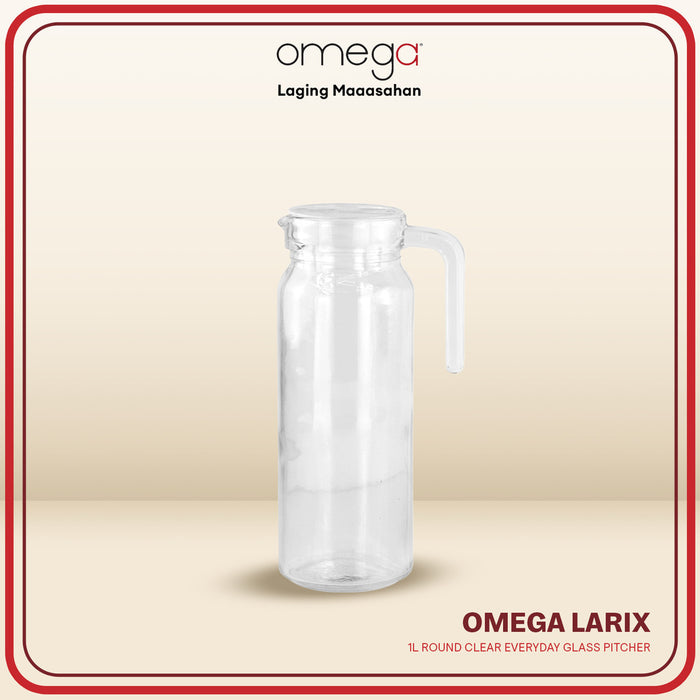 Omega Houseware Larix 1L Round Clear Everyday Glass Pitcher