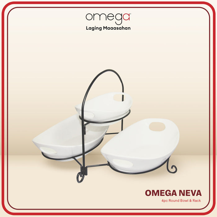 Omega Houseware Neva 3 Layer Oval Bowl Food Server with Collapsible Rack