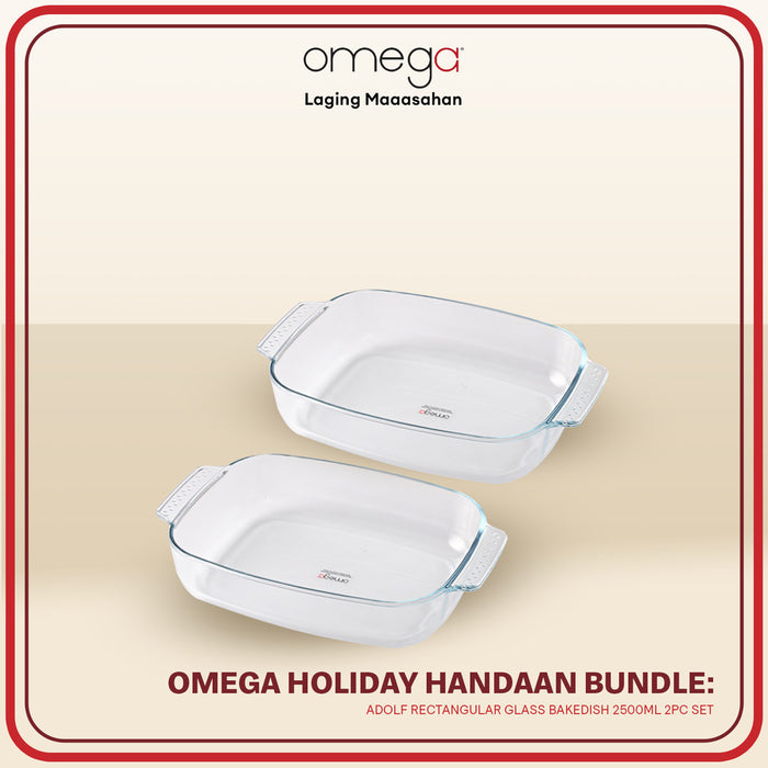 Omega Houseware Holiday Handaan Bundle: Adolf Rectangular Glass Bakedish 2500ml 2pc Set