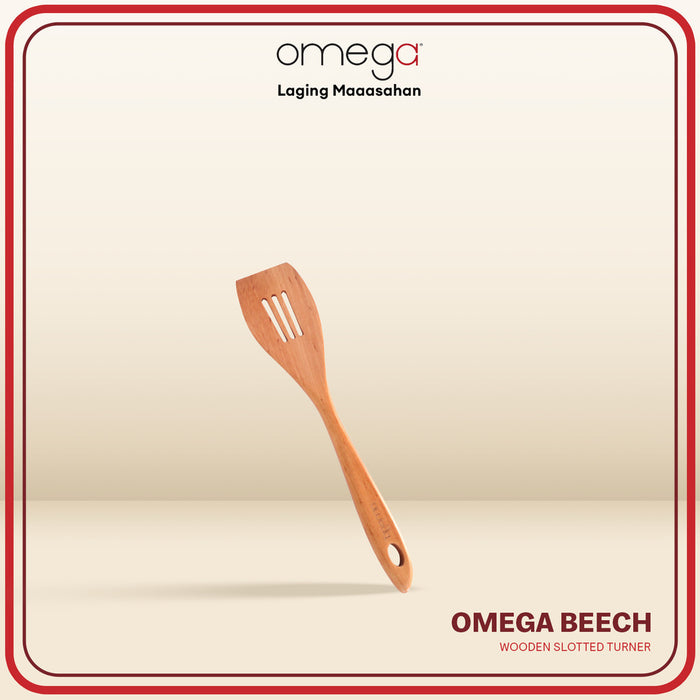 Omega Houseware Beech Wooden Slotted Turner Durable Wooden Kitchen Tool