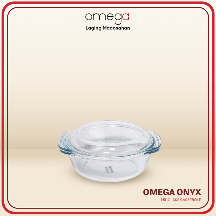Omega Houseware Onyx Round Glass Caserole w/ Lid in Gift Box 1L / 1.5L / 2.5L