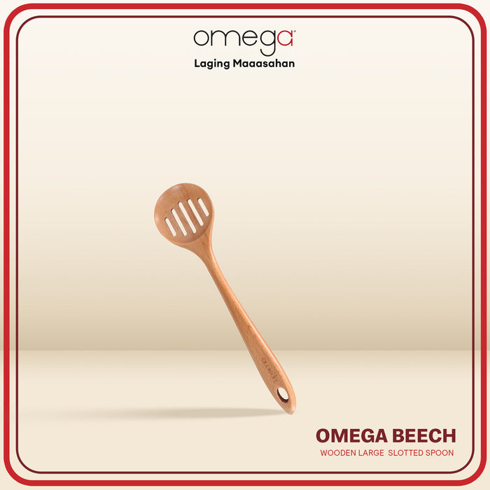 Omega Houseware Large Wooden Slotted Spoon Non-Stick Cookware Safe