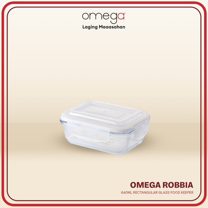 Omega Houseware Robbia Rectangular Glass Food Keeper Airtight Storage, and leakproof lid