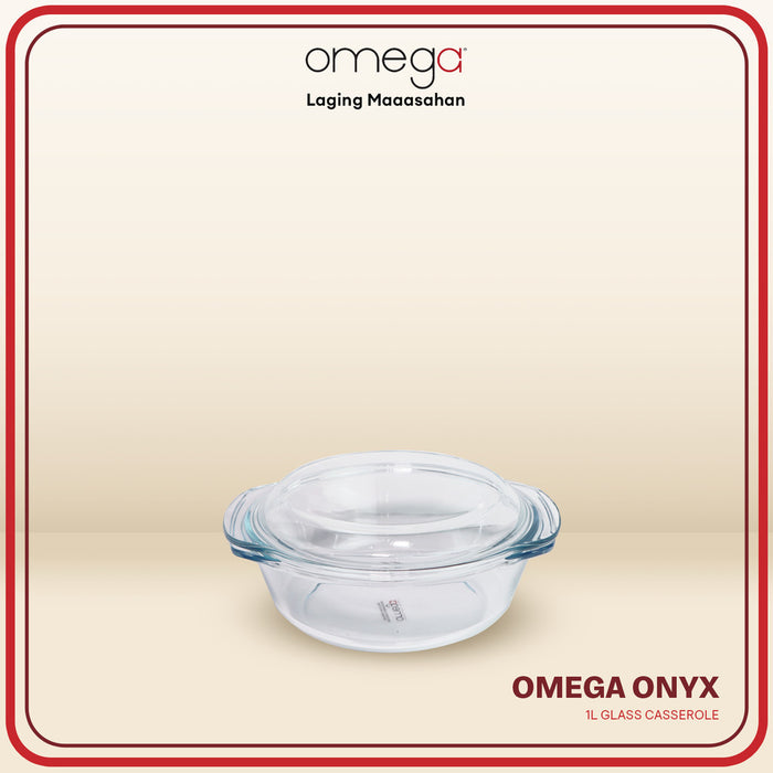 Omega Houseware Onyx Round Glass Caserole w/ Lid in Gift Box 1L / 1.5L / 2.5L