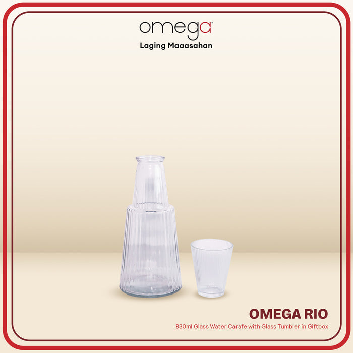 Omega Houseware Rio Glass Water Carafe with Glass Tumbler in Giftbox 830ml
