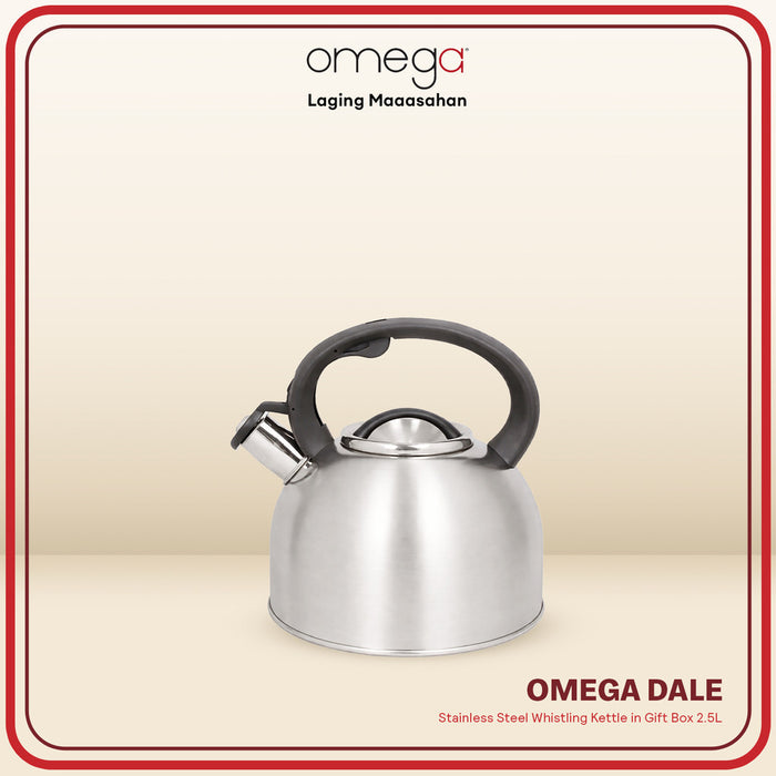 Omega Houseware Dale Stainless Steel Whistling Kettle with Lid Release Button 2.5L/3L I Induction