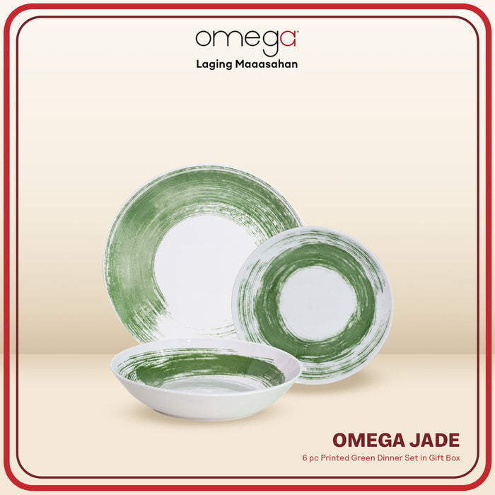 Omega Houseware Jade 6-Piece Printed Ceramic Dinner Set Plate and Bowl in Gift Box