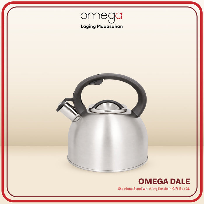 Omega Houseware Dale Stainless Steel Whistling Kettle with Lid Release Button 2.5L/3L I Induction