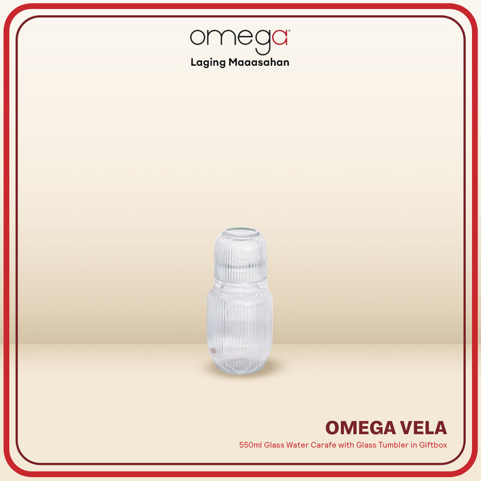 Omega Houseware Vela Glass Water Carafe with Glass Tumbler in Giftbox 550ml