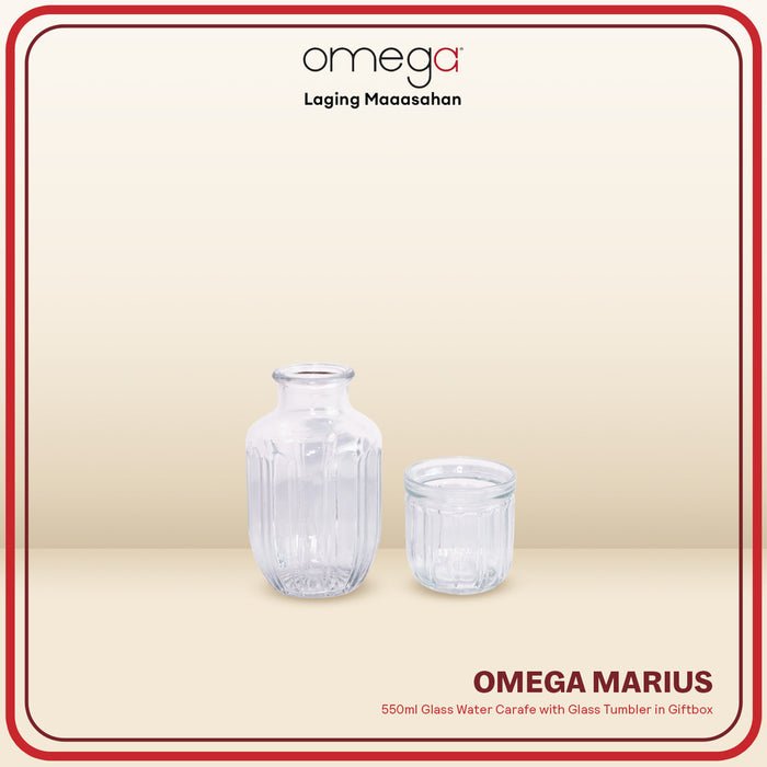 Omega Houseware Marius Glass Water Carafe with Glass Tumbler in Giftbox 550ml