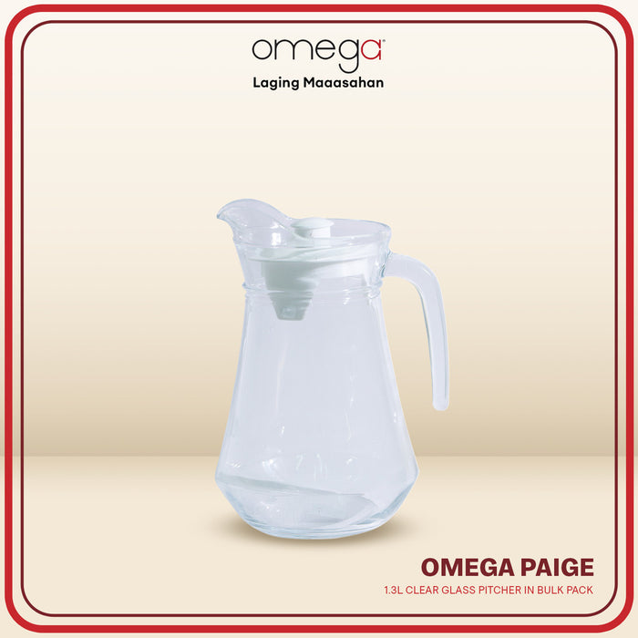 Omega Houseware Paige 1.3 L High Quality Clear Glass Pitcher Dishwasher Safe with Gift Box