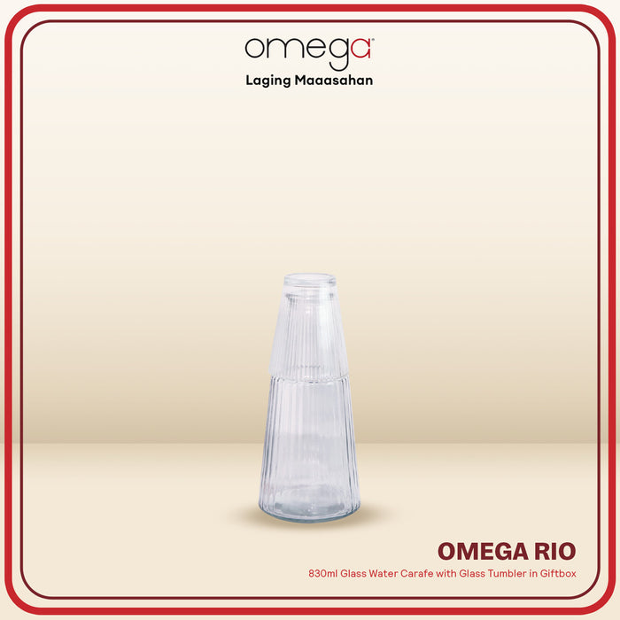 Omega Houseware Rio Glass Water Carafe with Glass Tumbler in Giftbox 830ml