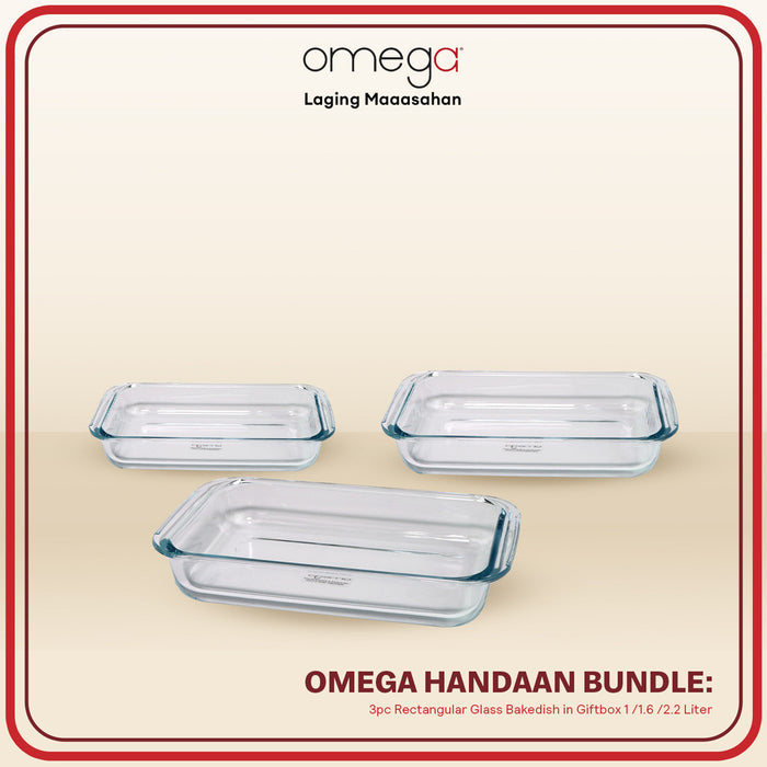 Omega Houseware Handaan Bundle: 3pc Set Mia Rectangular Glass Bakedish 1L / 1.6L / 2.2L