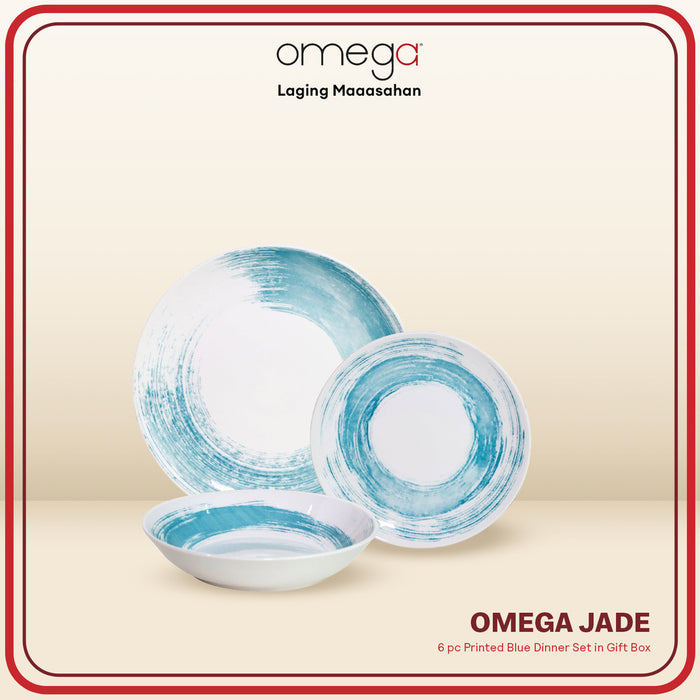 Omega Houseware Jade 6-Piece Printed Ceramic Dinner Set Plate and Bowl in Gift Box