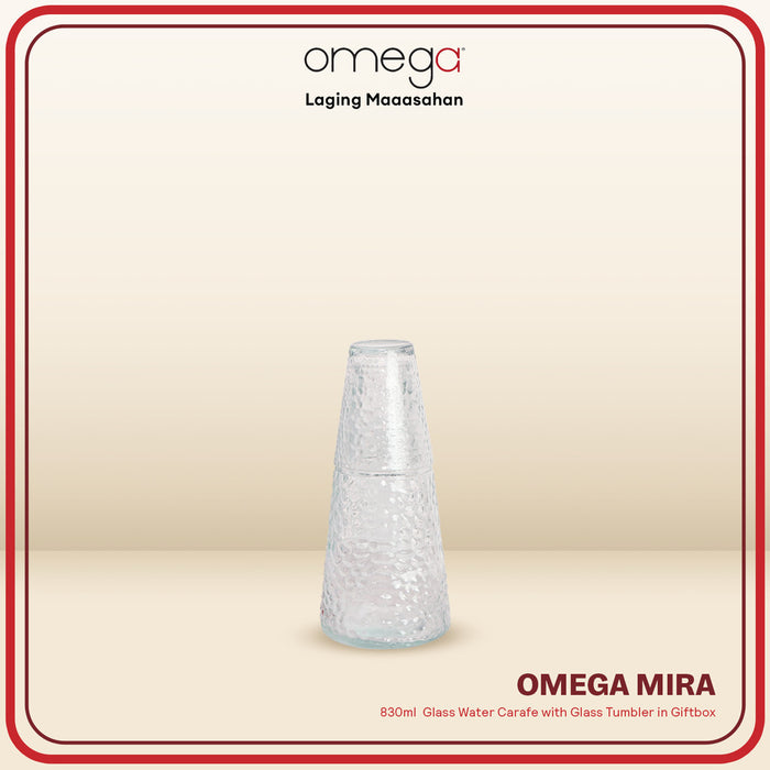 Omega Houseware Mira Glass Water Carafe with Glass Tumbler in Giftbox 830ml
