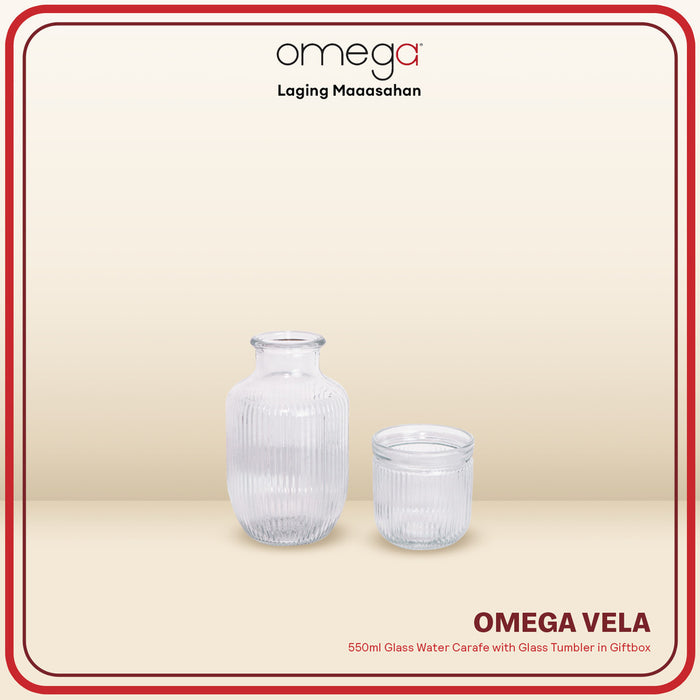 Omega Houseware Vela Glass Water Carafe with Glass Tumbler in Giftbox 550ml
