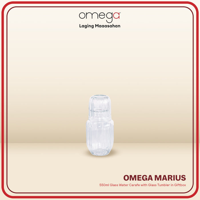Omega Houseware Marius Glass Water Carafe with Glass Tumbler in Giftbox 550ml
