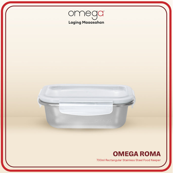 Omega Houseware Roma Stainless Steel Rectangular Food Keeper in Gift Box 420ml/700ml/1200ml