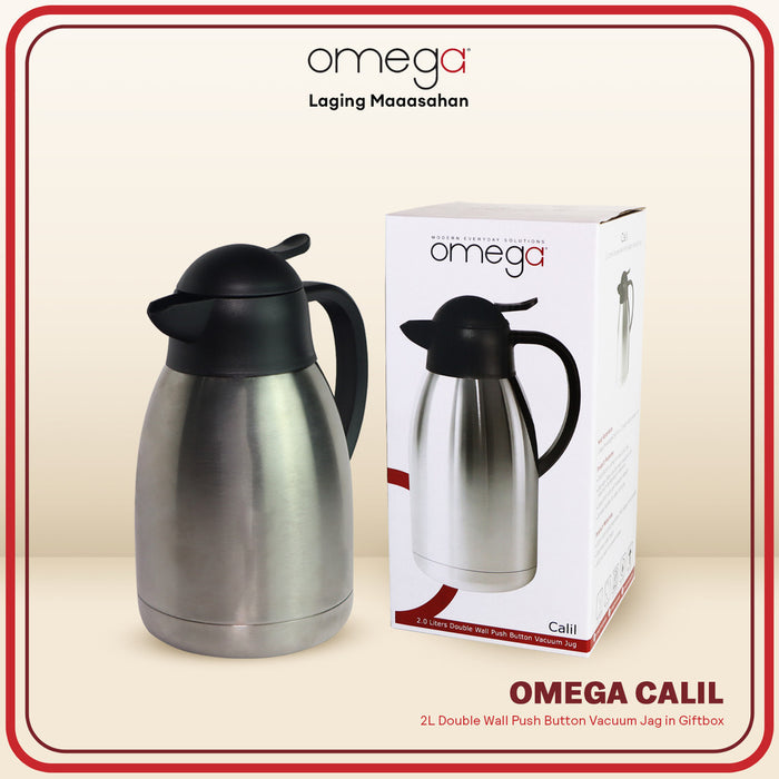 Omega Houseware Calil Double Wall Push Button Vacuum Jug in Gift Box 1.5L/2L