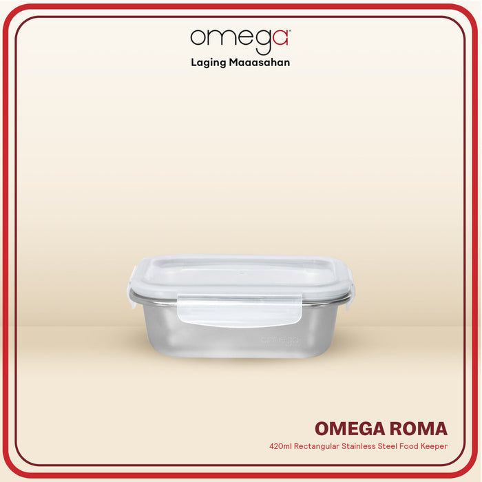 Omega Houseware Roma Stainless Steel Rectangular Food Keeper in Gift Box 420ml/700ml/1200ml