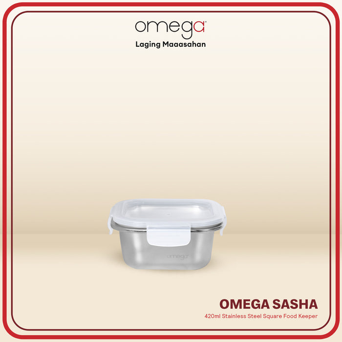 Omega Houseware Sasha Stainless Steel Square Food Keeper in Gift Box 420ml/580ml/900ml