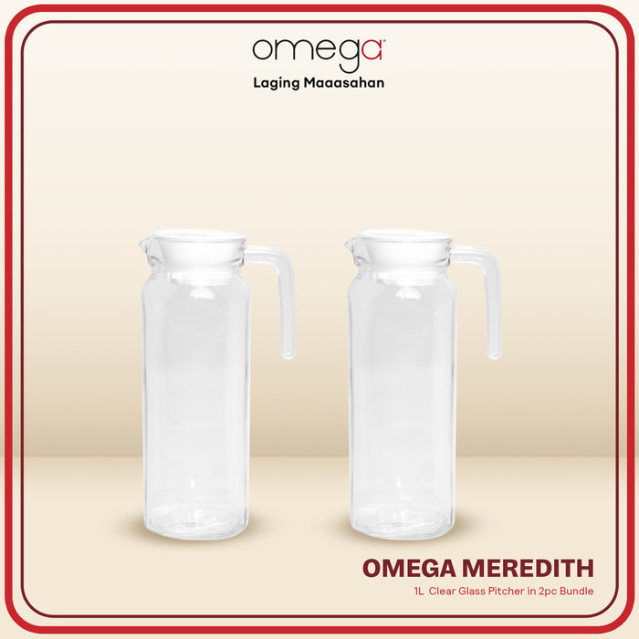 Omega Houseware Meredith 1L Clear Glass Pitcher 2pc Bundle