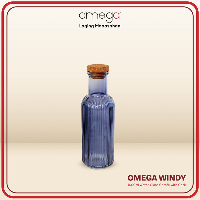 Omega Houseware Sunny Windy Cloudy Glass Water Carafe with Cork in Gift Box 1000ml