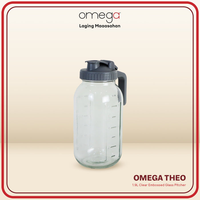 Omega Houseware Odi Hazel Theo 1.9L Square Embossed Glass Pitcher in Gift Box Juice Water Beverages