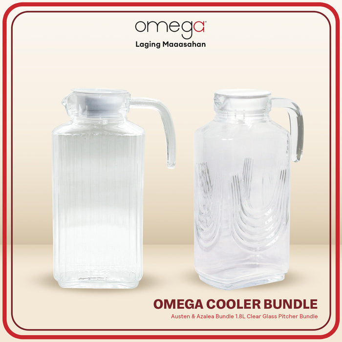 Omega Houseware Cooler Bundle: 1.8L Azalea & Austen 1.8L Clear Glass Pitcher 2pc Bundle