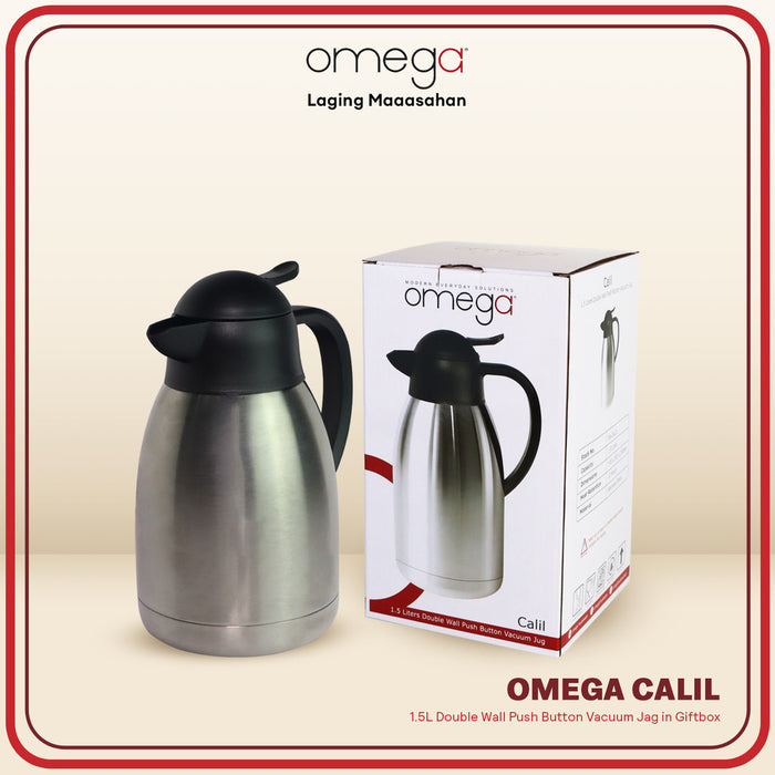 Omega Houseware Calil Double Wall Push Button Vacuum Jug in Gift Box 1.5L/2L