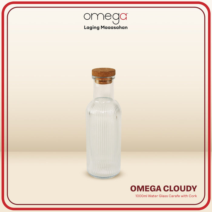 Omega Houseware Sunny Windy Cloudy Glass Water Carafe with Cork in Gift Box 1000ml