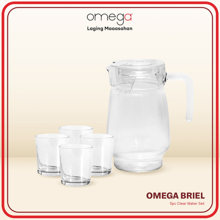 Omega Houseware Briel 5-piece Set in Gift Box I 1.4L Glass Pitcher w/ 8oz Glass Tumblers